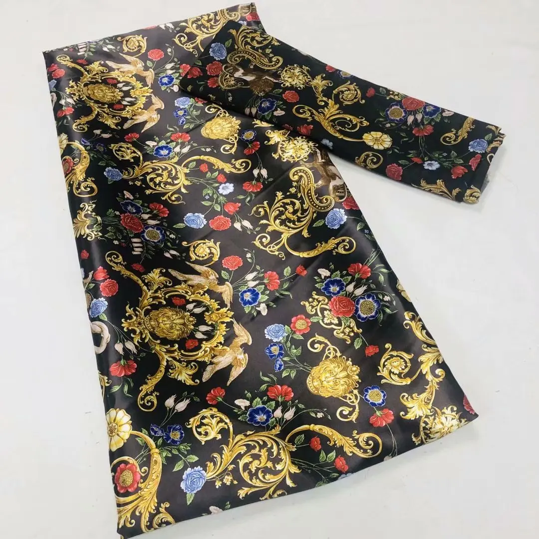 

2021 New Arrived Imitated Silk Fabric Fashion Printed Fabric Nigerian Ankara African Wax Pattern 4+2 Yards Chiffon For Dress