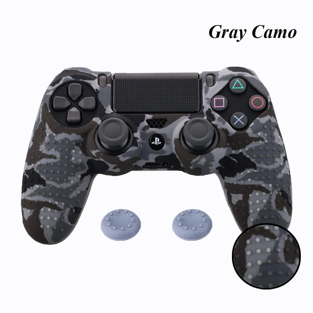 Gray Camo Камуфляжный чехол граффити Противоскользящий силиконовый защитный чехол для кожи sony playstation 4 PS4 Pro тонкий контроллер защитная накладка шапки - Цвет: Gray Camo