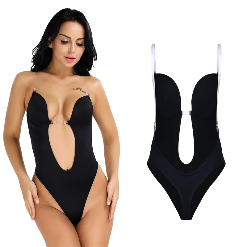 Women's Swimsuit Body Shaper Deep V Wedding Bra Dress Bodysuit Thong Swimwear Seamless U Plunge Conjoined Female Suit |