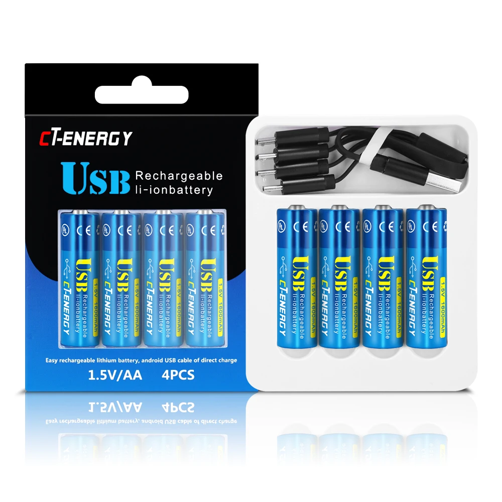 CT ENERGY AA 1 5 V 1600mAh аккумулятор 4 шт USB быстрая зарядка перезаряжаемый