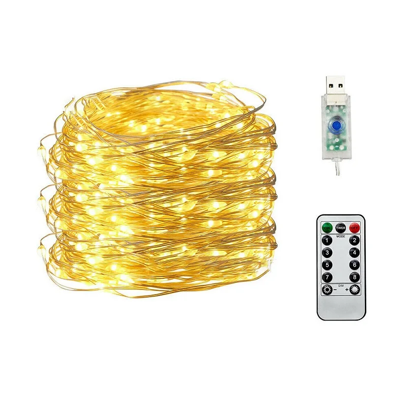 50/100/200 светодиодный медный провод струнные огни USB плагин сказочные огни с пультом дистанционного управления 8 режимов огни Водонепроницаемый Таймер дистанционного управления