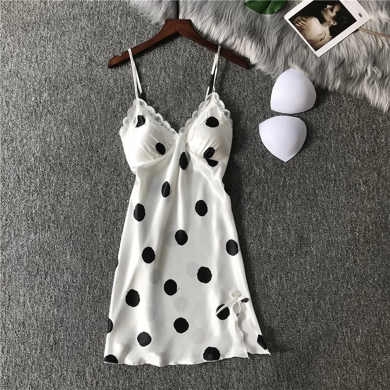 Ночное платье из искусственного шелка женская ночная рубашка на бретелях