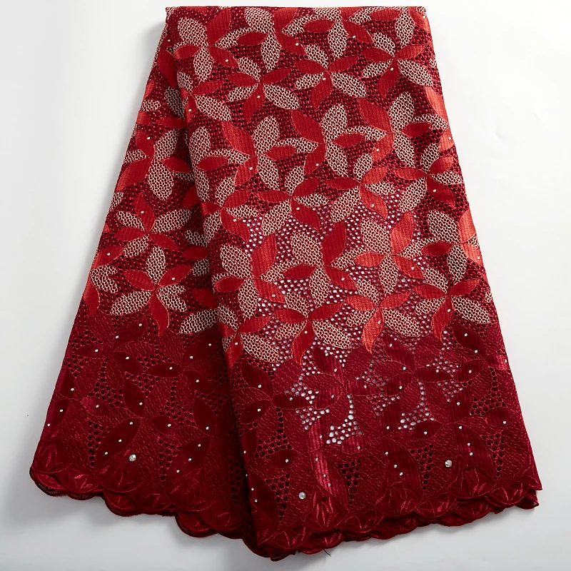 

SJD LACE High Quality African Cotton Lace Fabric Embroidered Cotton Fabrics Sew-on Rhinestone Lace Nigerian For Women DressA2403