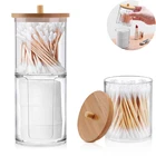 Акриловые круглые Qtip набор кисточек для макияжа с ватными тампонами ватные тампоны Органайзер губная помада, коробка для хранения ювелирных изделий Банки держатель с крышки из бамбука