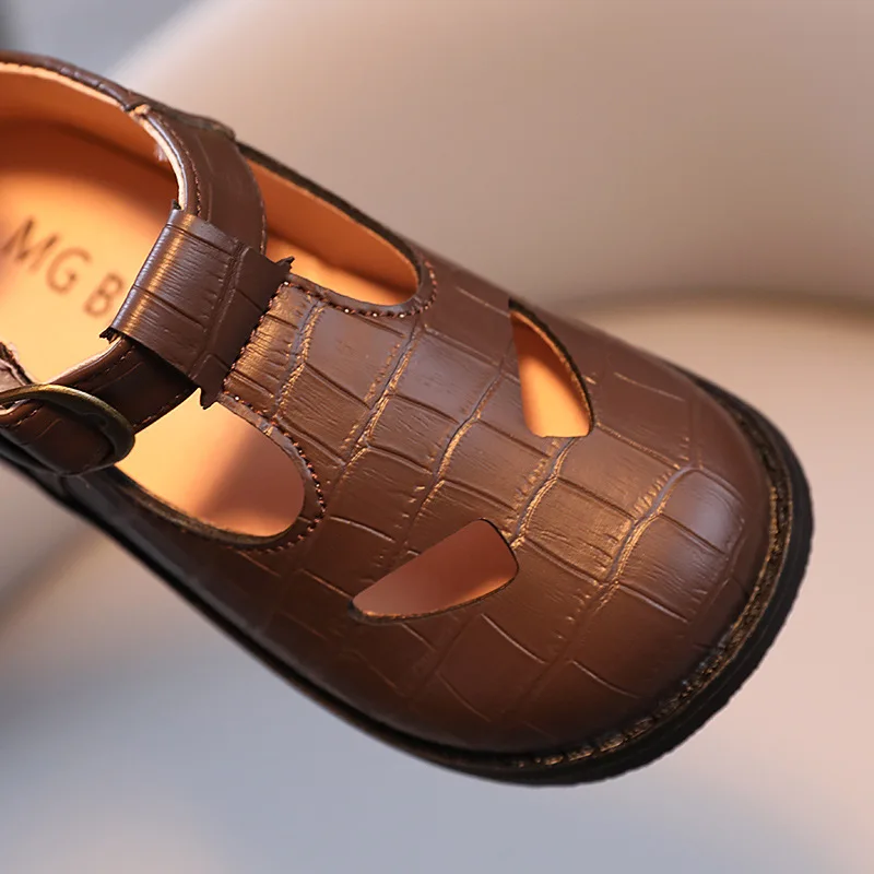 Демисезонная детская обувь кожаные туфли с Т-образным ремешком для девочек