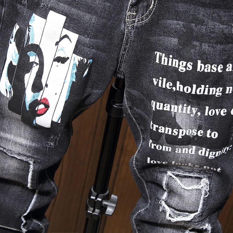 Male Jeans Men Men'S Jean Homme Denim Slim Fit Pants Trousers Black Biker Ripped Jeans For Men Skinny Spijkerbroeken Heren