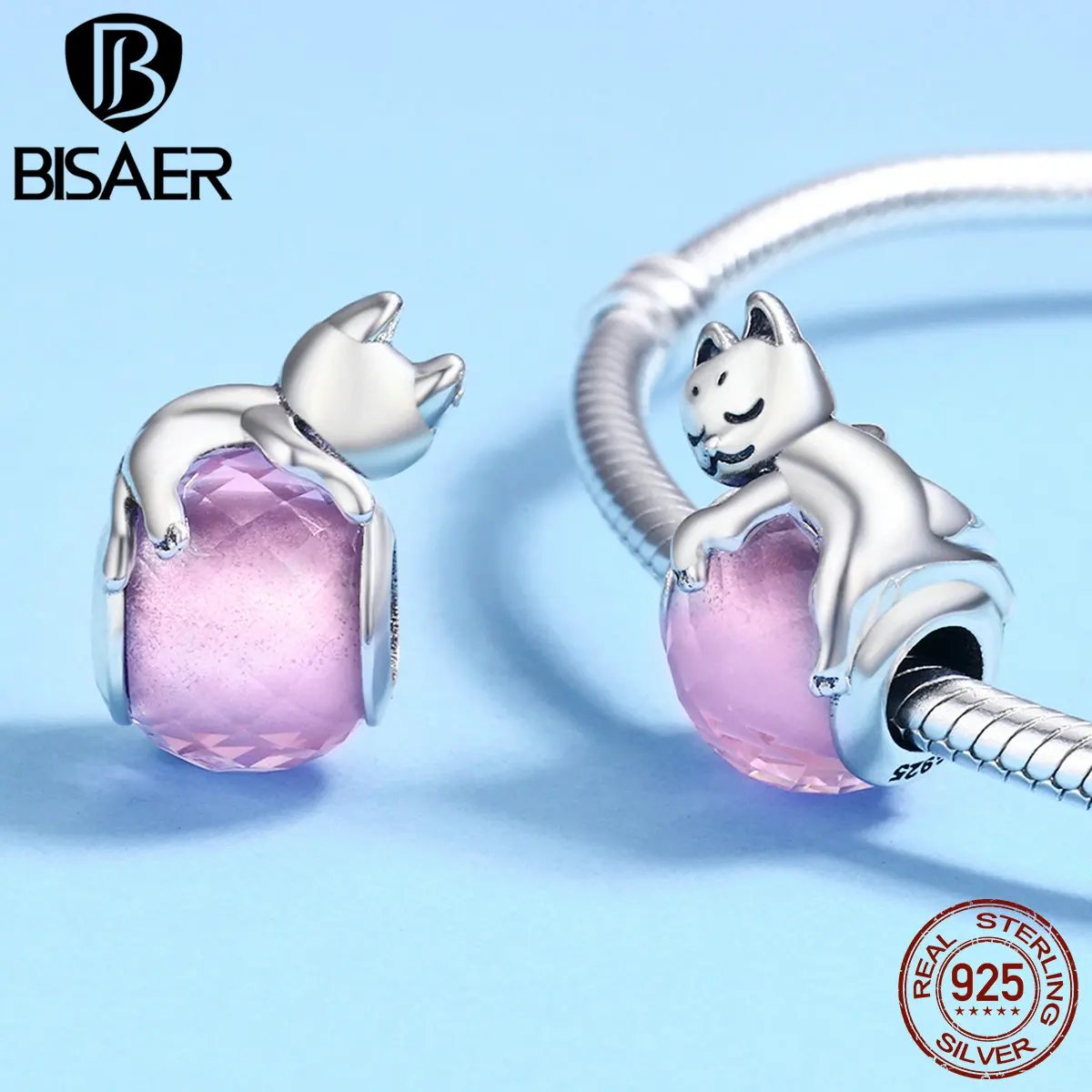 Кот серебряные бусины 925 пробы спящий LazyCat Moon Story Pussy Животное Бусины Подходят талисманы Серебро 925 браслет хорошее ювелирное изделие