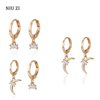 new geometric white gold color piercing earrings for women luxury fine moon rhinestone asymmetrical earring girl trendy jewelry