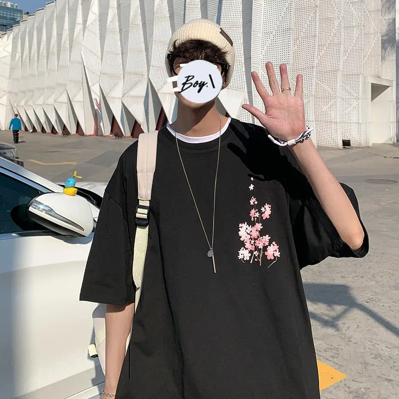 Футболка мужская с цветочным принтом забавная уличная одежда в стиле Харадзюку