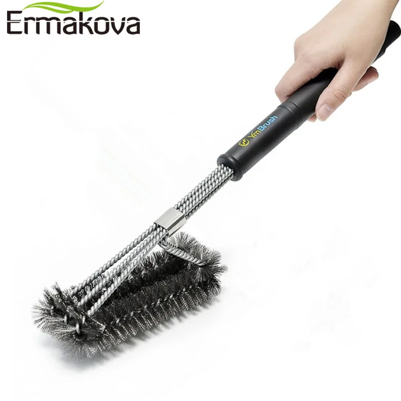 

ERMAKOVA 18 Inch BBQ Grill Brush Cleaning Tool Stainless Steel Wire Bristle Non-stick Cleaning Brush With Handle Durable