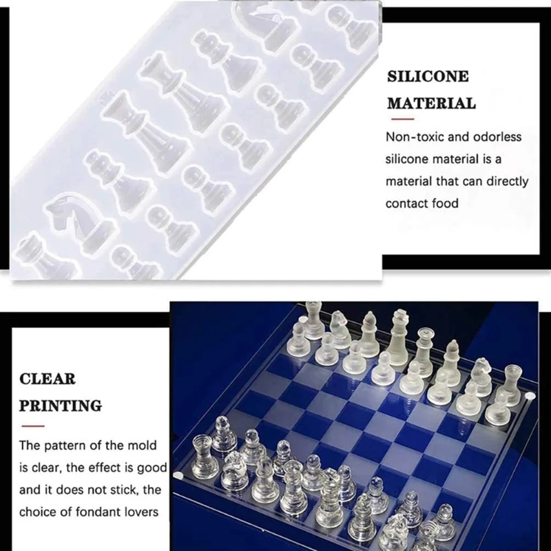 

3 Pcs Crystal Epoxy Resin Mold International Chess Board Chess Pieces Silicone Mould Set DIY Handmade Crafts Jewelry Making X7YA