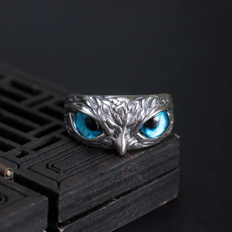 

Owl Ring S925 Sterling Silver Personality Retro Men and Women Exaggerated Devil's Eye Opening Ring Fine Jewelry