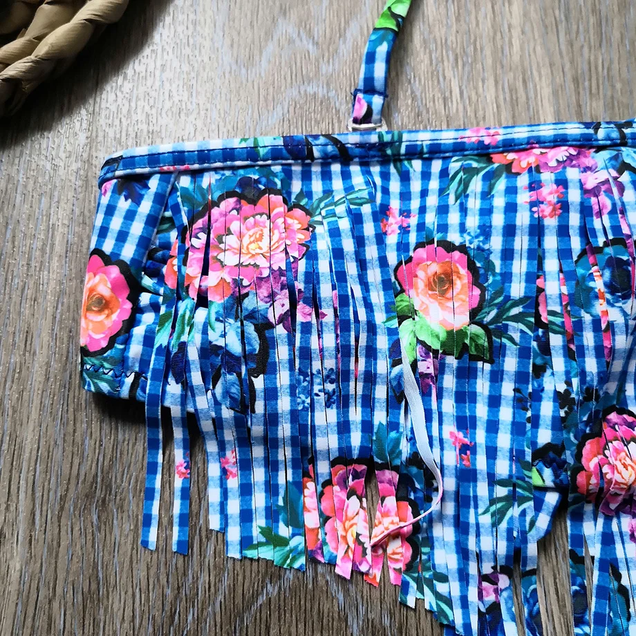 Детский купальник с кисточками для девочек комплект бикини в клетку из двух