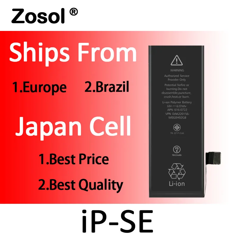 10 шт./лот Zosol AAA оригинальное качество литиевая батарея для Apple iPhone SE Оригинальные запасные батареи внутренний телефон Bateria