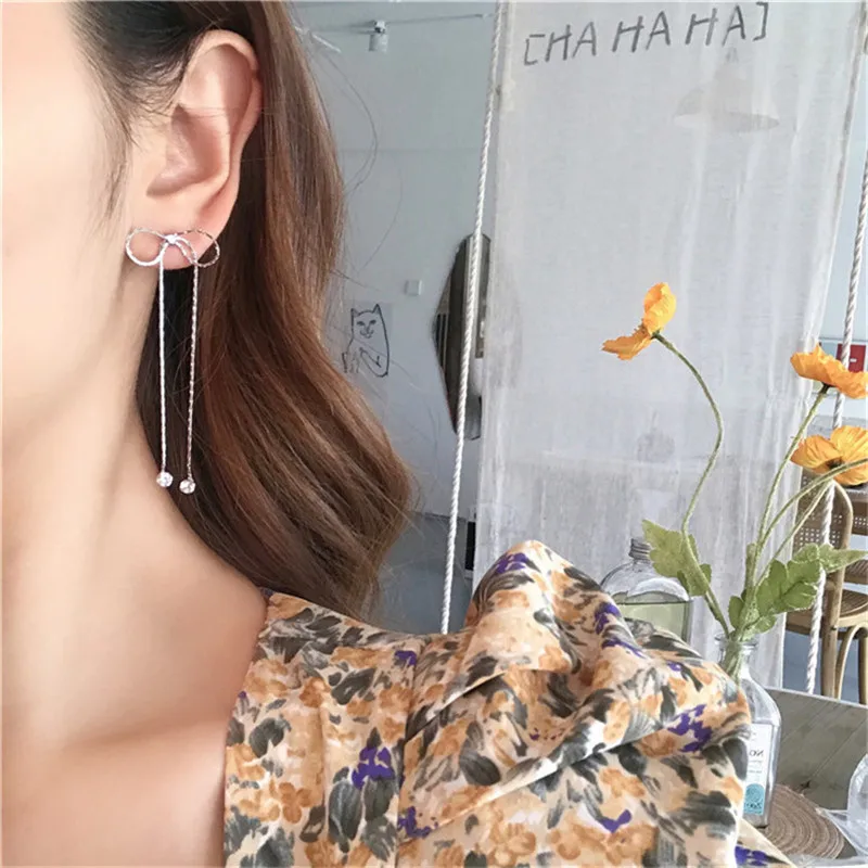 

2020 Bohemian Bowknot Metal Copper Chain Crystal Geometric Tassel Drop Earrings for Women Fashion Lovely Jewelry Accessories
