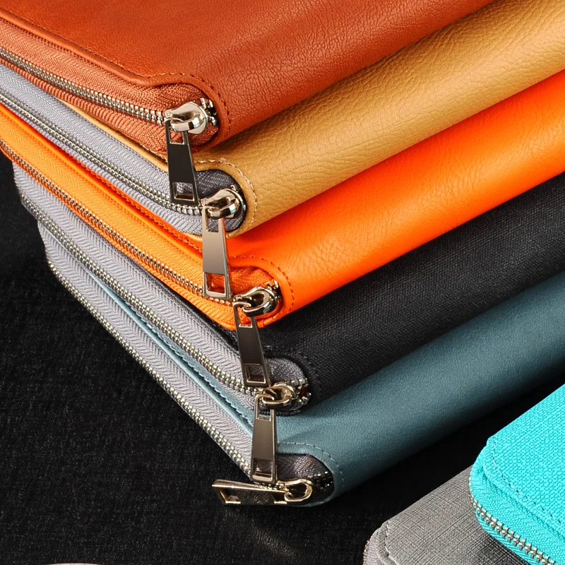 

A5/A6 Classic leather zipper binder agenda planner organizer notebook,Macaron large capacity office padfolio/manager folder