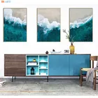 Постер с изображением синей воды, воздушного пляжа, волны океана, настенное искусство, Картина на холсте с изображением побережья, Скандинавское украшение для дома