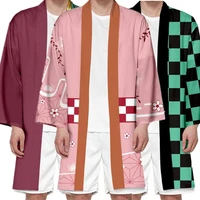 japanese anime polyester kimono women men summer casual demon slayer kimetsu no yaiba print yukata cosplay kimons t shirts