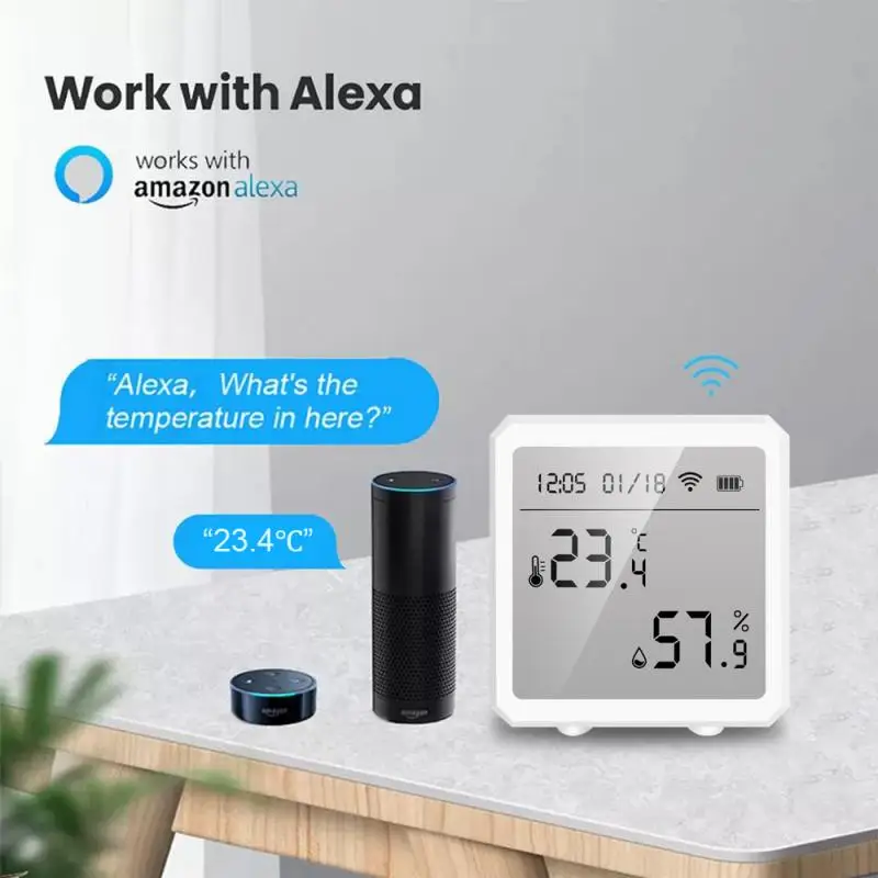 Tuya WIFI Температура И Влажность Датчик Контроллер Измеритель Внутренний Гигрометр Термометр LCD Дисплей Для Alexa Google Smart Home