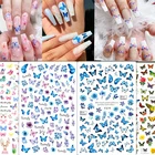 3D арт, наклейки для ногтей переливающиеся синие Черные бабочки цветы кленовый лист наклейки осенняя Тема украшение для ногтей маникюр