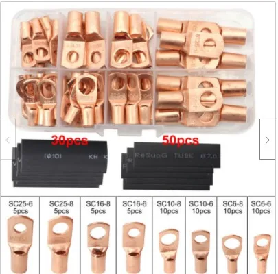 

140PCS Copper Wire Lugs with Heat Shrink Set 60Pcs SC Ring Terminal Bare Connectors 80Pcs Heat Shrink Tubing with Storage Case