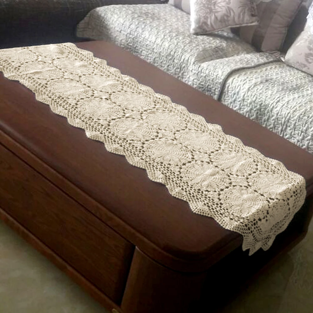 

Vintage Cotton Handmade Crochet Lace Table Runner Cover Mats Flower Tablecloth Placemat Dining Room Wedding Party Home Decor
