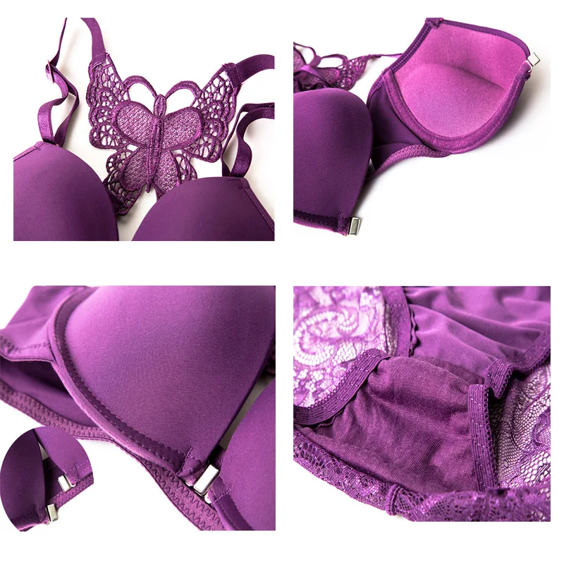 

Elovegirl Beautiful Bow-dot Push Up Bras For Women Underwear Front Closure Bra No Steel Ring Glossy Solid Color Female Lingerie