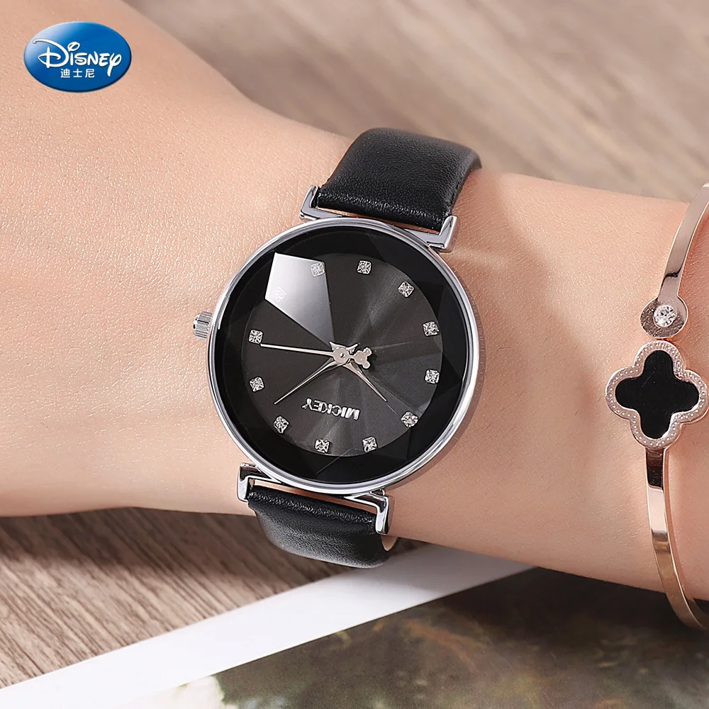 

Disney Mickey Mouse Women Quartz Watch 3Bar Waterproof Simple Fashion Cute Round Leather Strap Women Watches Gift Alloy Buckle