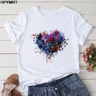 Ослепительная цветная женская футболка с принтом сердца, модная повседневная женская футболка с круглым вырезом, 90s, женская элегантная футболка для молодых девушек, женские топы