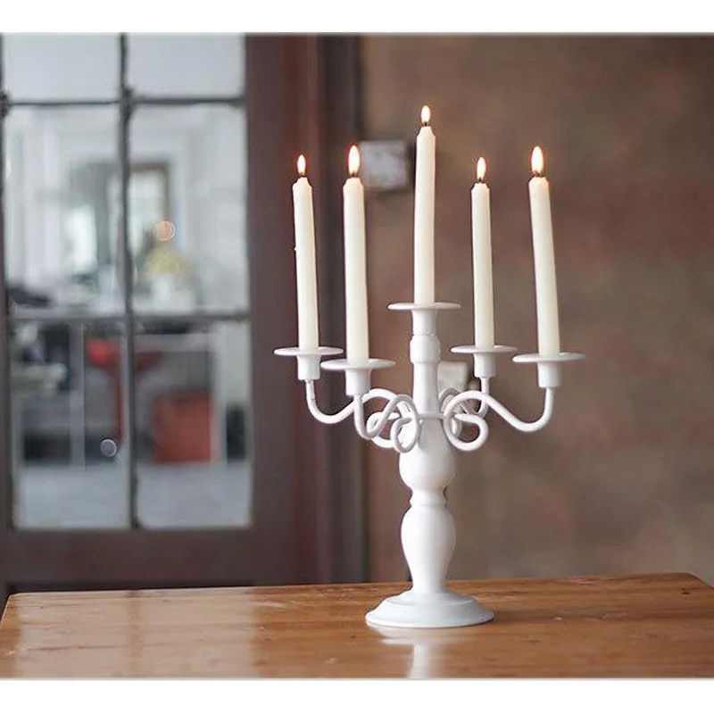 

Desk Candlestick 5-arms Candle Holder Metal Candle Holders Pillar Stand White for Wedding Home Decoration Candelabra 50XX097