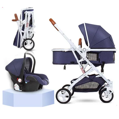 

High landscape 3 in 1 baby stroller can sit reclining folding ultra-light baby newborn child four-wheel stroller