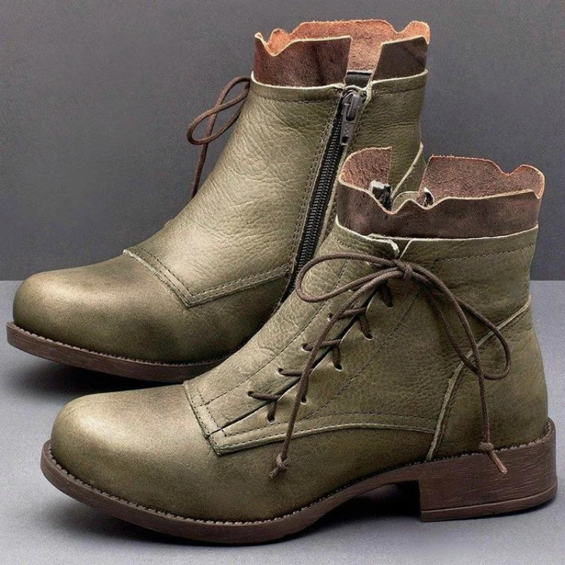 

Women Ankle Boots Vintage Autumn PU Leather Ladies Lace Up Boots Plus Size Comfort Chunky Heel Female Fashion Shoes Booties 2021