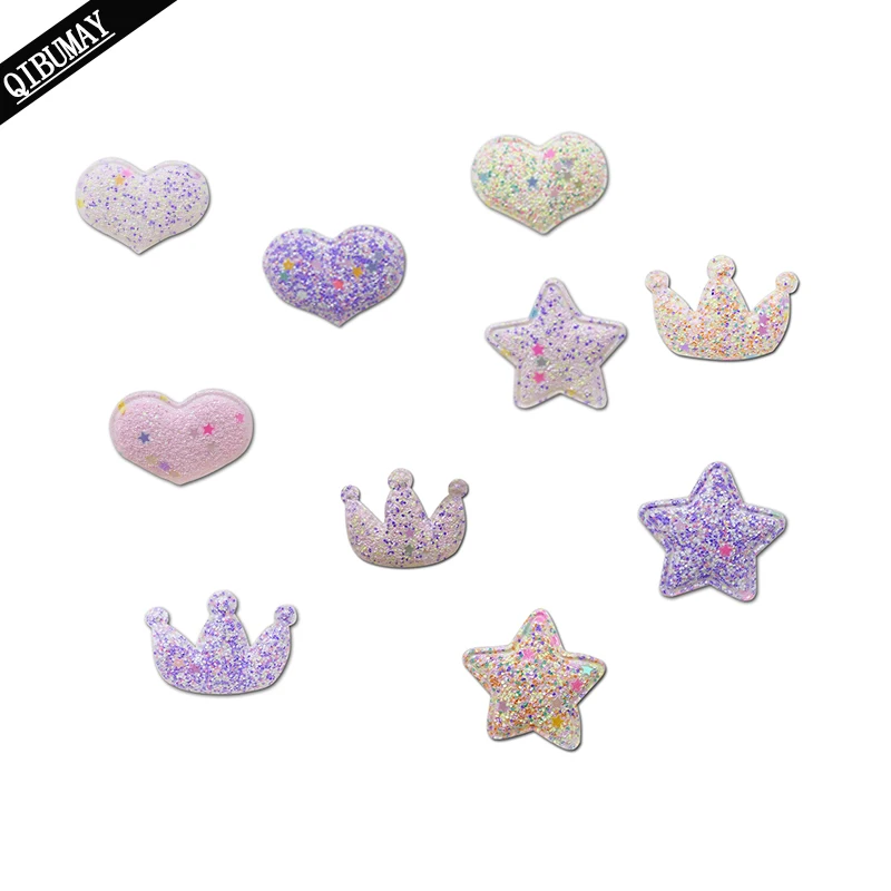 Красочные блестящие украшения QIBU, корона, сердца, звезды, бант для волос, аксессуары, нашивки для одежды, аксессуары для одежды