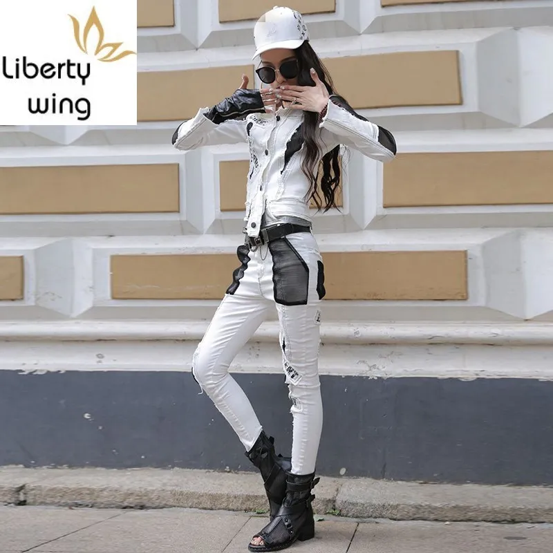 Весенняя женская уличная одежда комплект из 3 предметов белая короткая куртка с