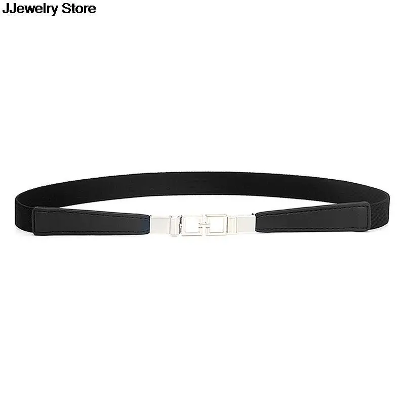 Женский эластичный пояс тонкий из искусственной кожи цвет черный/белый 1 шт. |