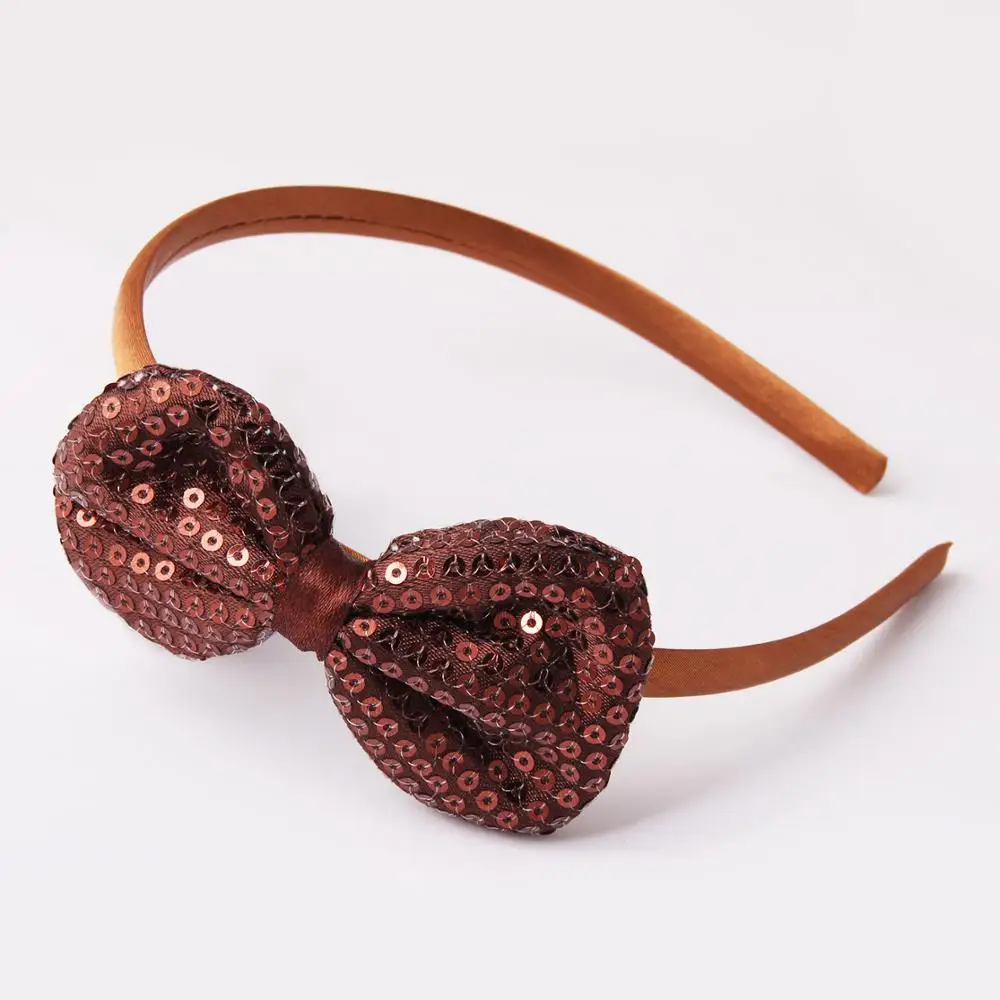 Brown headband Meimile резинки для волос для девочек, банты, Детские аксессуары для волос для принцессы, повязка на голову с блестками для девочек, подарки на день рождения - Цвет: Brown headband