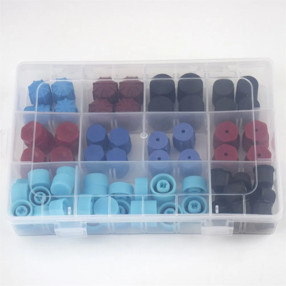 

77pcs 11 Different Styles Car Air Conditioning Service R134A R12 Dust Cap Auto A/C Dust Cap Kit High Low Side Valve Core