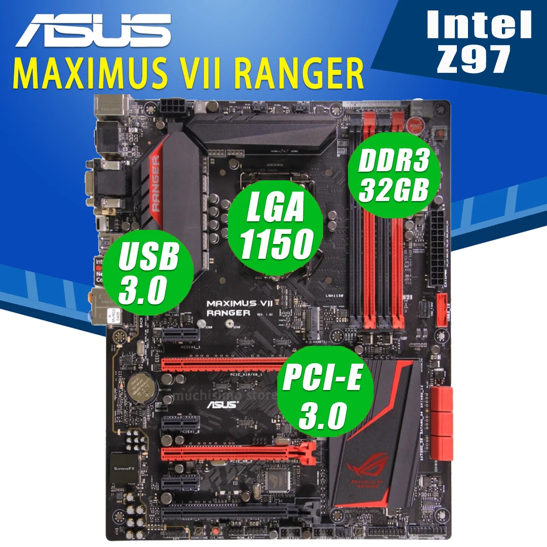 Online LGA 1150 Asus MAXIMUS VII RANGER Motherboard DDR3 32GB Gaming PCI-E 3,0 M.2 VGA Unterstützung HIFI Desktop Intel Z97 Placa-Mãe Gaming