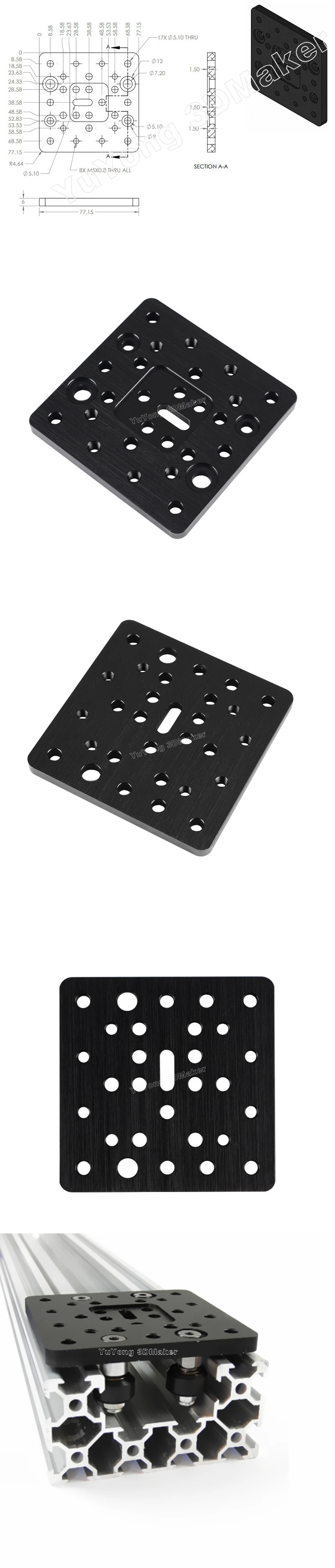Части 3D-принтера CNC Openbuilds алюминиевая пластина лист c-луч подвижная плата черный металл для стойки Кронштейн штамповочная пластина