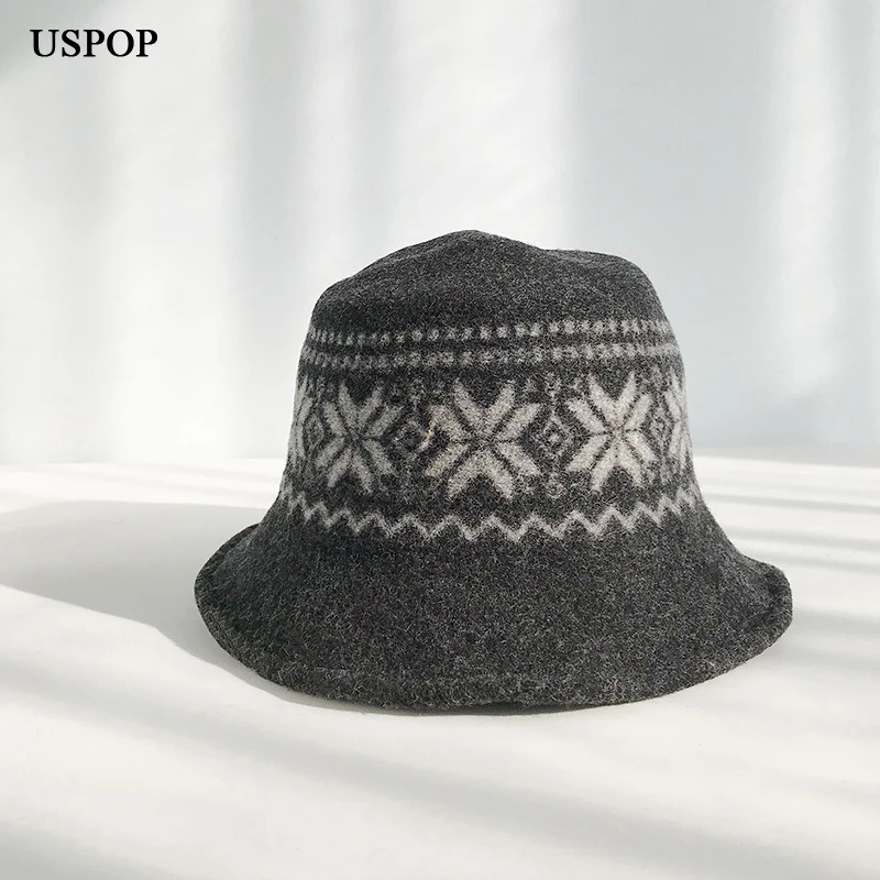 Женская шерстяная вязаная шапка USPOP теплая Повседневная с коротким краем и