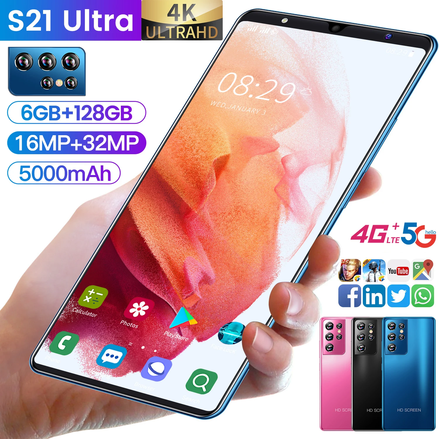 

Смартфон Samsvng Galaxy S21 Ultra, 5,0 дюйма, 8 + 256 ГБ, 5000 мА · ч, Android 10,0