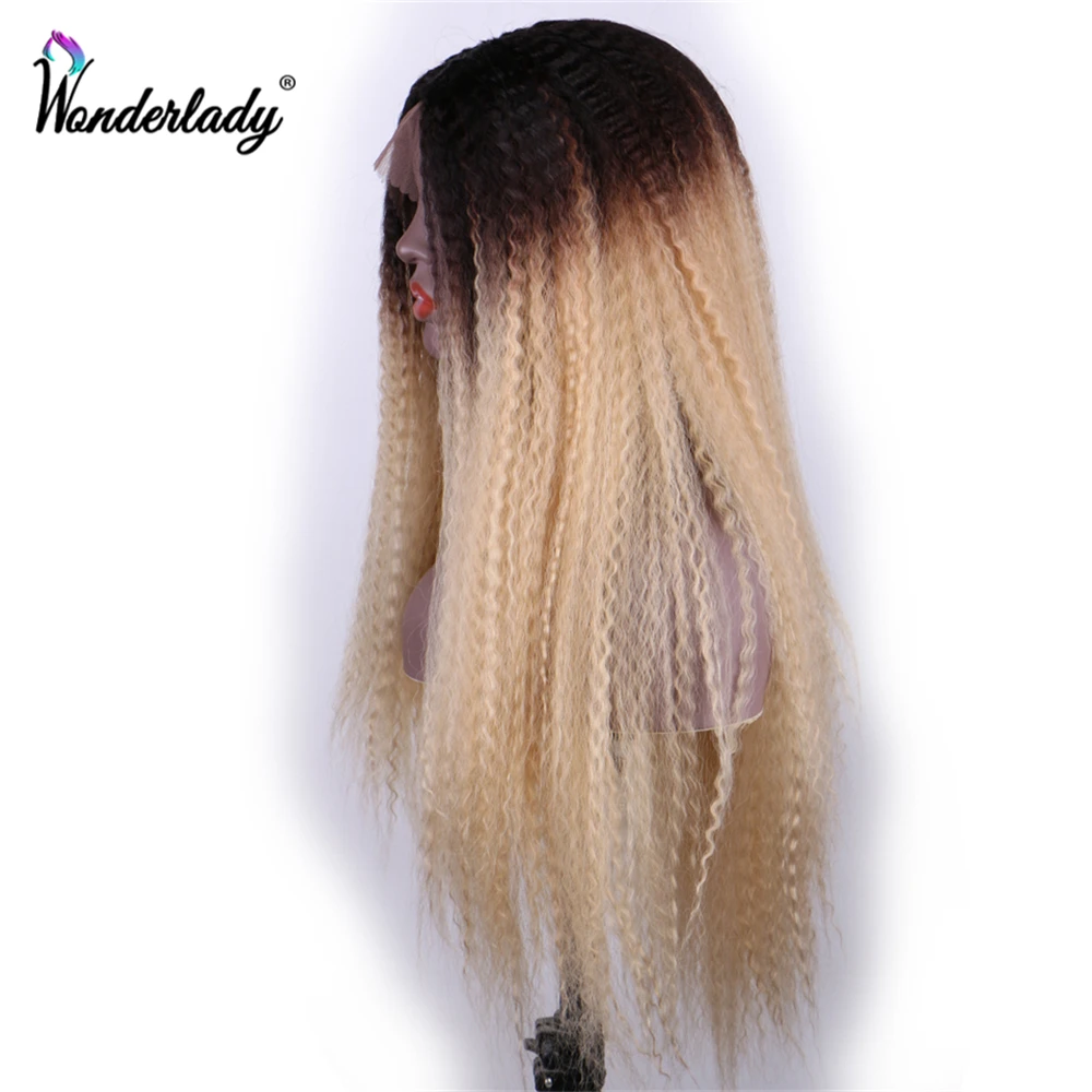 WonderLady длинный кудрявый афро парик яки прямые Ombre блондинка синтетические кружева