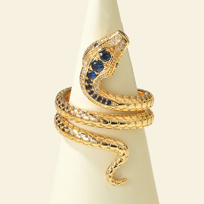 Женское спиральное кольца в виде змейки стиле панк с разноцветными Фианитами