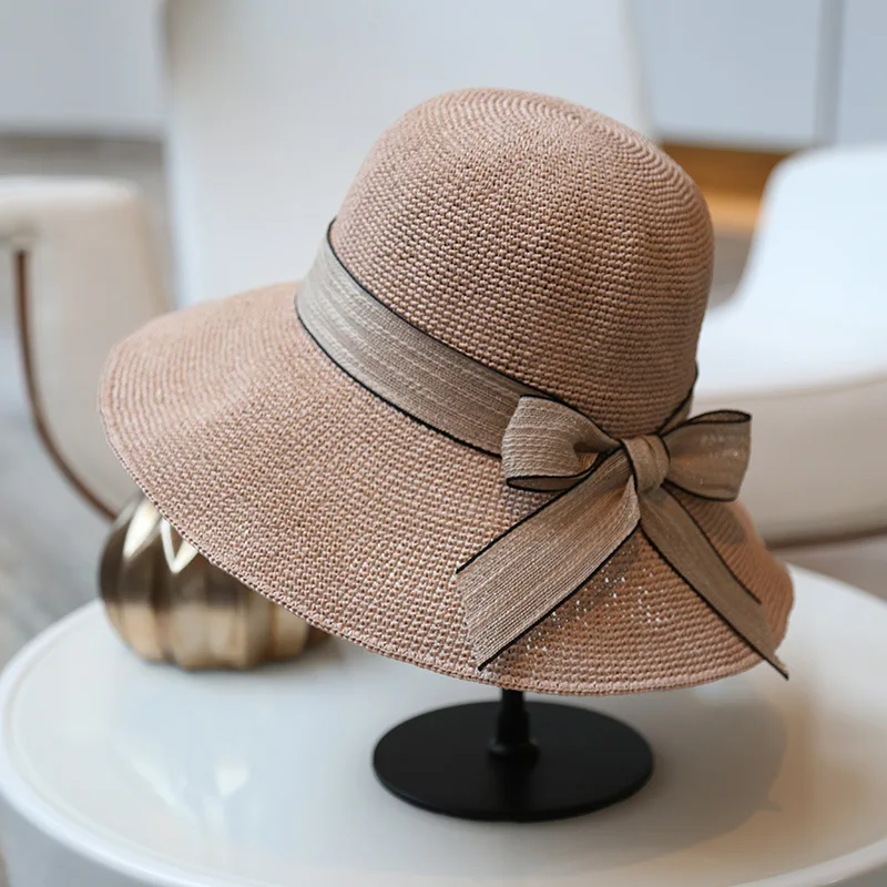 

Fine Grass Straw Hat Summer Outdoor Beach Hepburn Sun Hats Women Multicolor UV Protection Hat Basin Cap