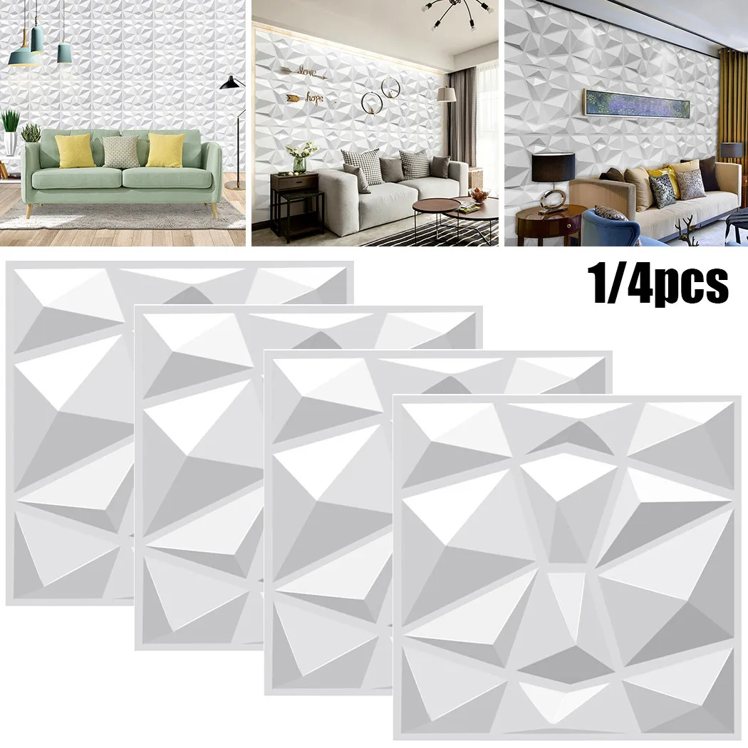 

4PCS PVC 3D Decorative Interior Wall Panels Covering Diamond Plastic Cladding Tiles 30X30cm Three-dimensional Background Wall