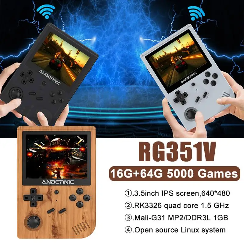 Günstig RG351V Tragbare Handheld Open Source Mini Tasche Spielkonsole Linux System 3,5 Inch IPS Bildschirm 16G + 64G Tasche Spiel-Player