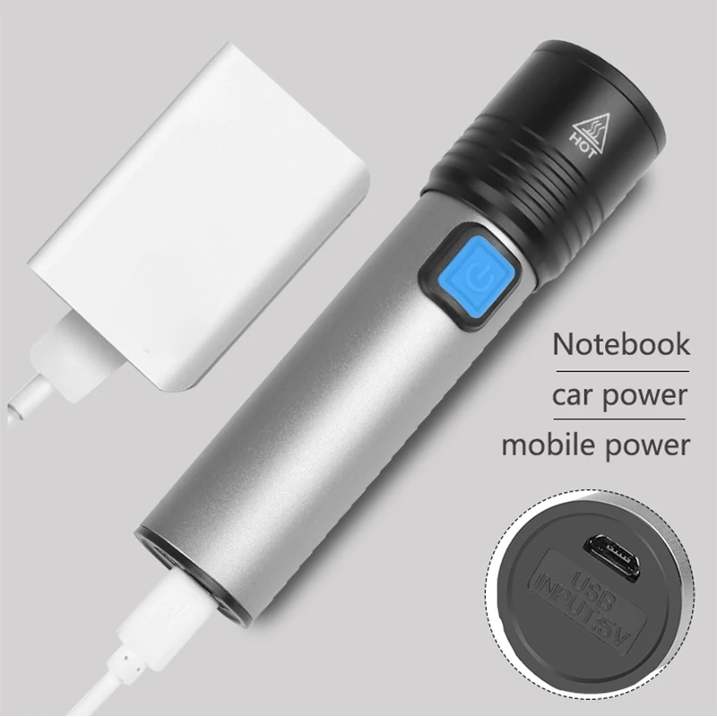 Светодиодный фонарик XM-L T6 со встроенным USB-аккумулятором водонепроницаемый