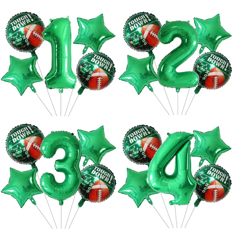 

5pcs 18inch Green Star RugbyBall Foil Helium Balloons Set 30inch Number Globos Rugby Sports Meet Boys Birthday Party Decorations