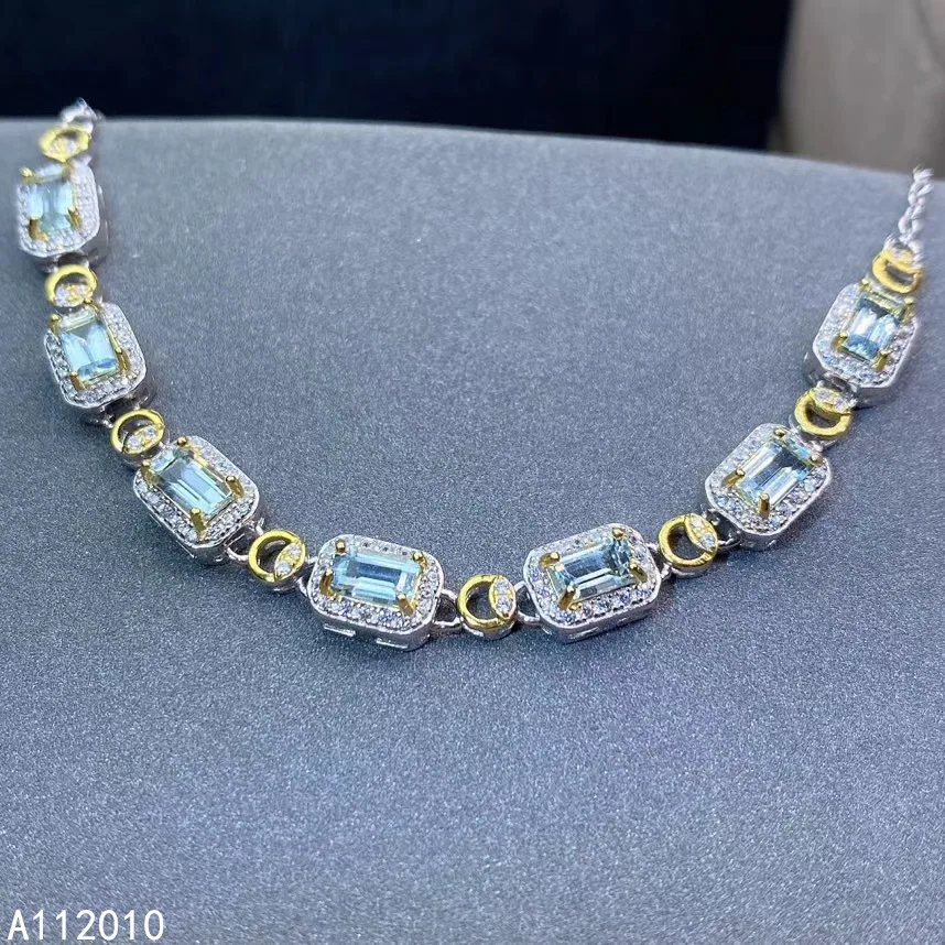 

KJJEAXCMY Fine Jewelry 925 Sterling Silver inlaid Aquamarine women hand bracelet lovely support detection