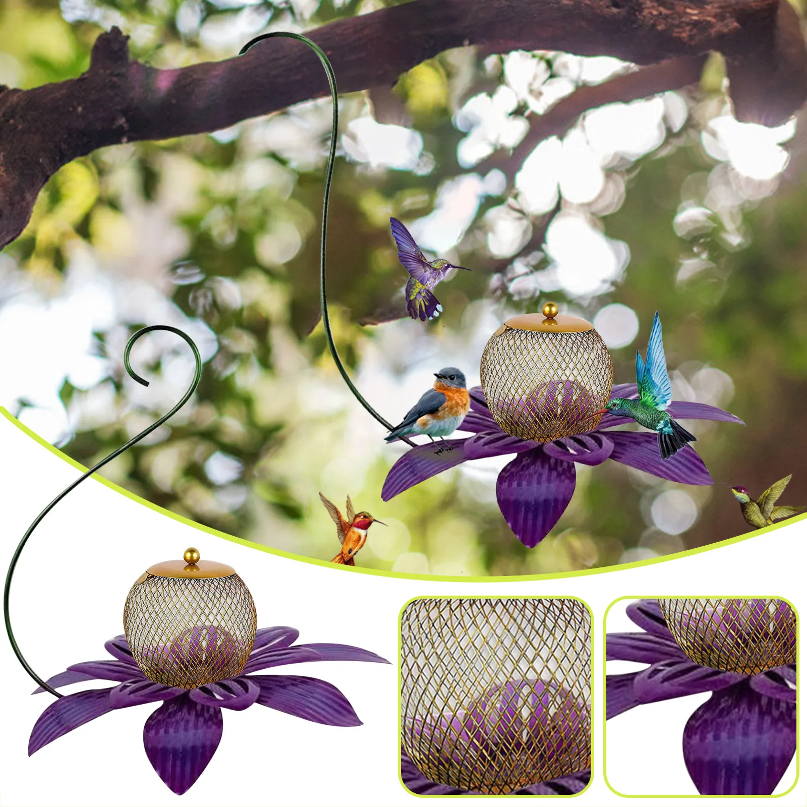 

New Bird Feeder Decorative Pendant Of Outdoor Metal Garden Art Flower And Bird Feeder birds accessoires